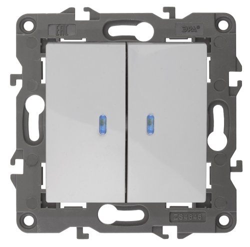 Выключатель с подсветкой без рамки Эра Elegance 2-кл. белый фото Выключатель с подсветкой без рамки Эра Elegance 2-кл. белый картинка